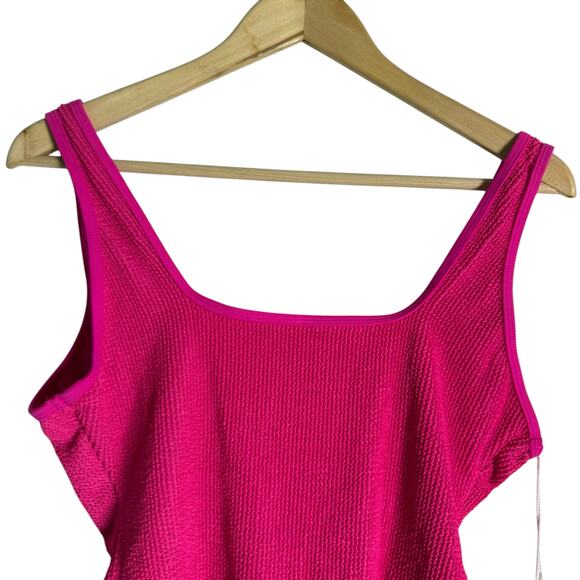 Good American Pink Glow Crinkle Square Neck One Piece Swimsuit Size L/XL - Picture 4 of 11